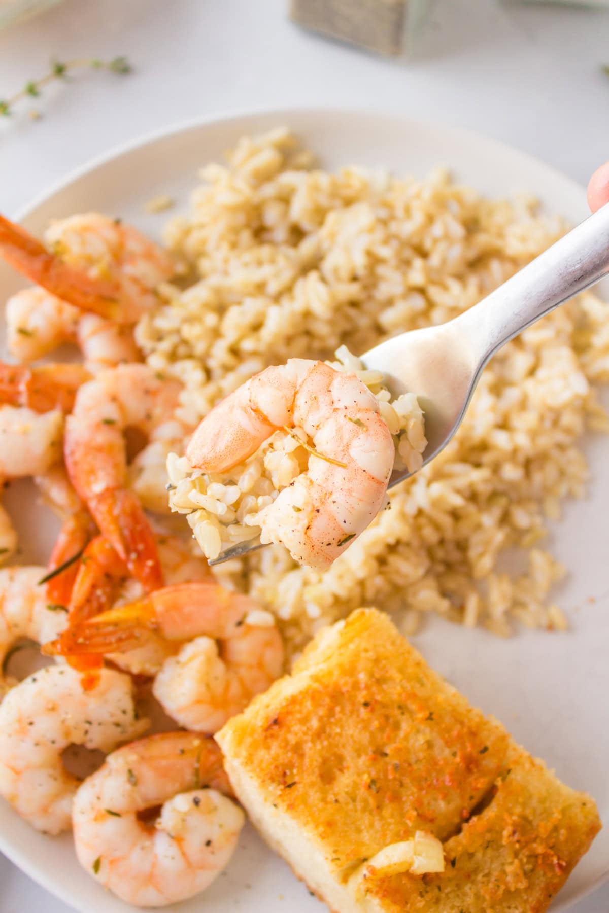 fork full of shrimp and rice