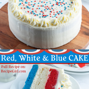 pinterest image for red white and blue cake