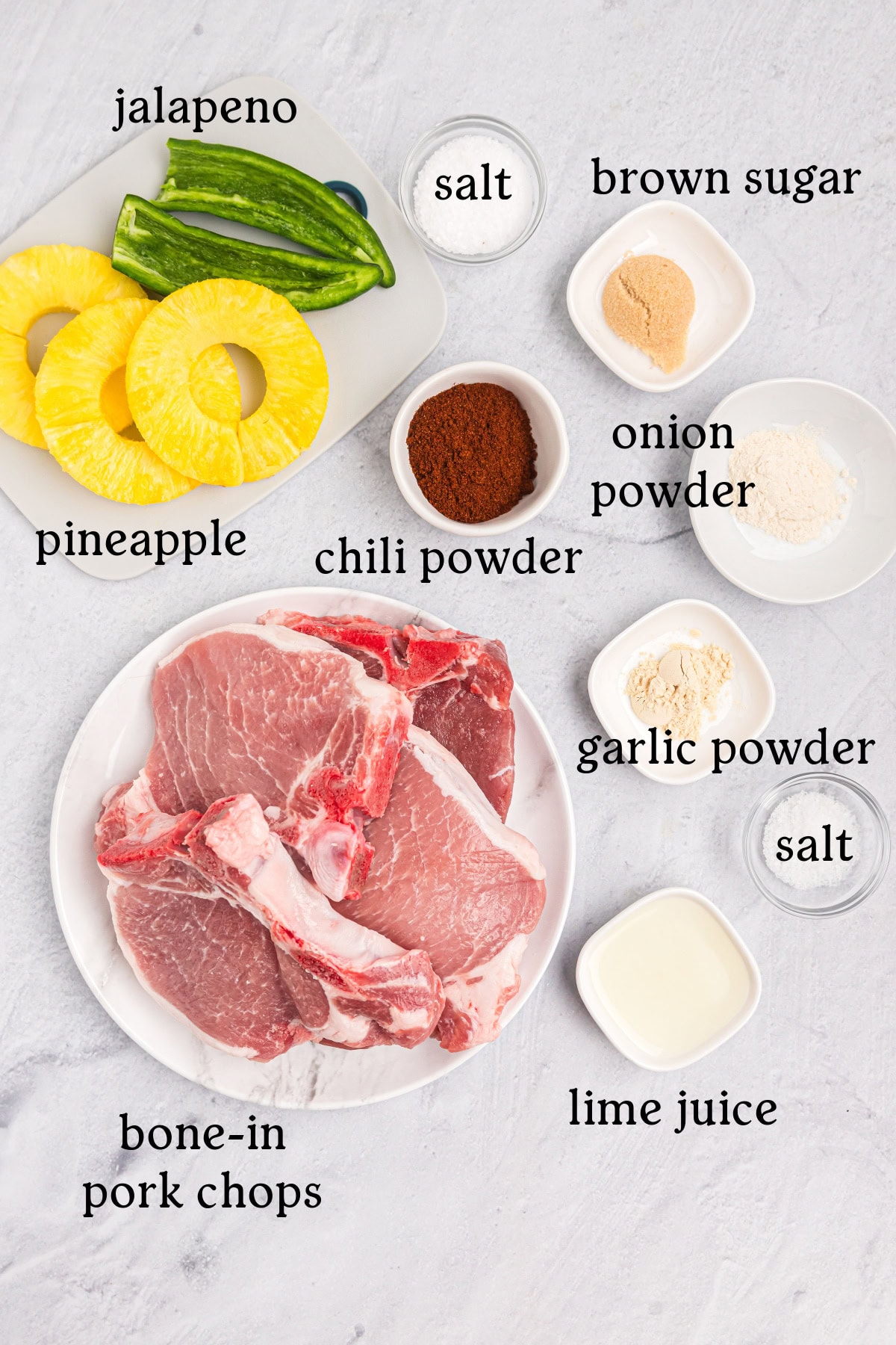 ingredients displayed for making chili rubbed pork chops