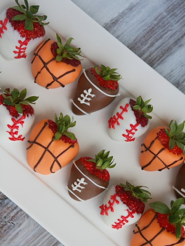 Sports Dipped Strawberries on a platter