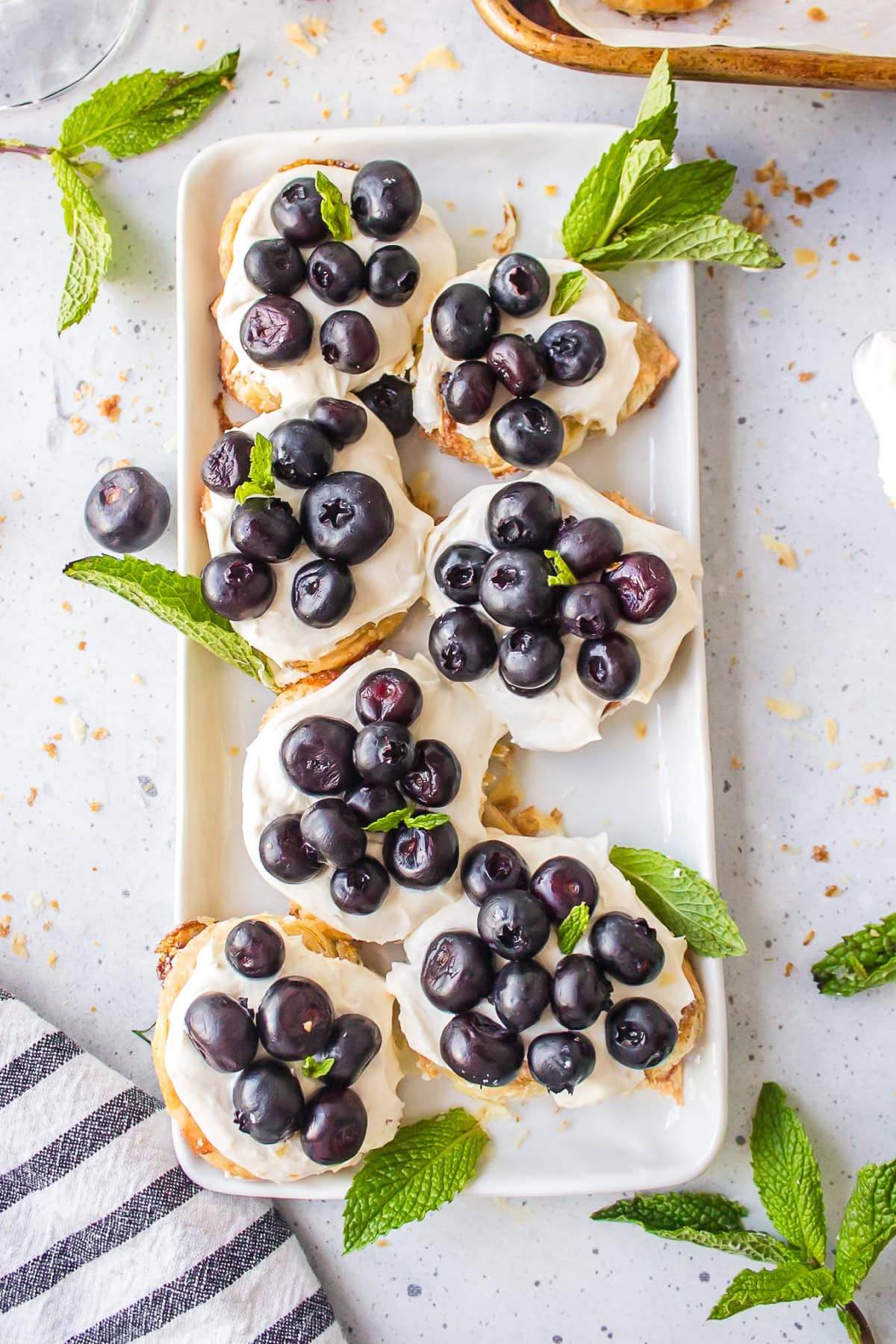 blueberry dessert bruschetta on a platter