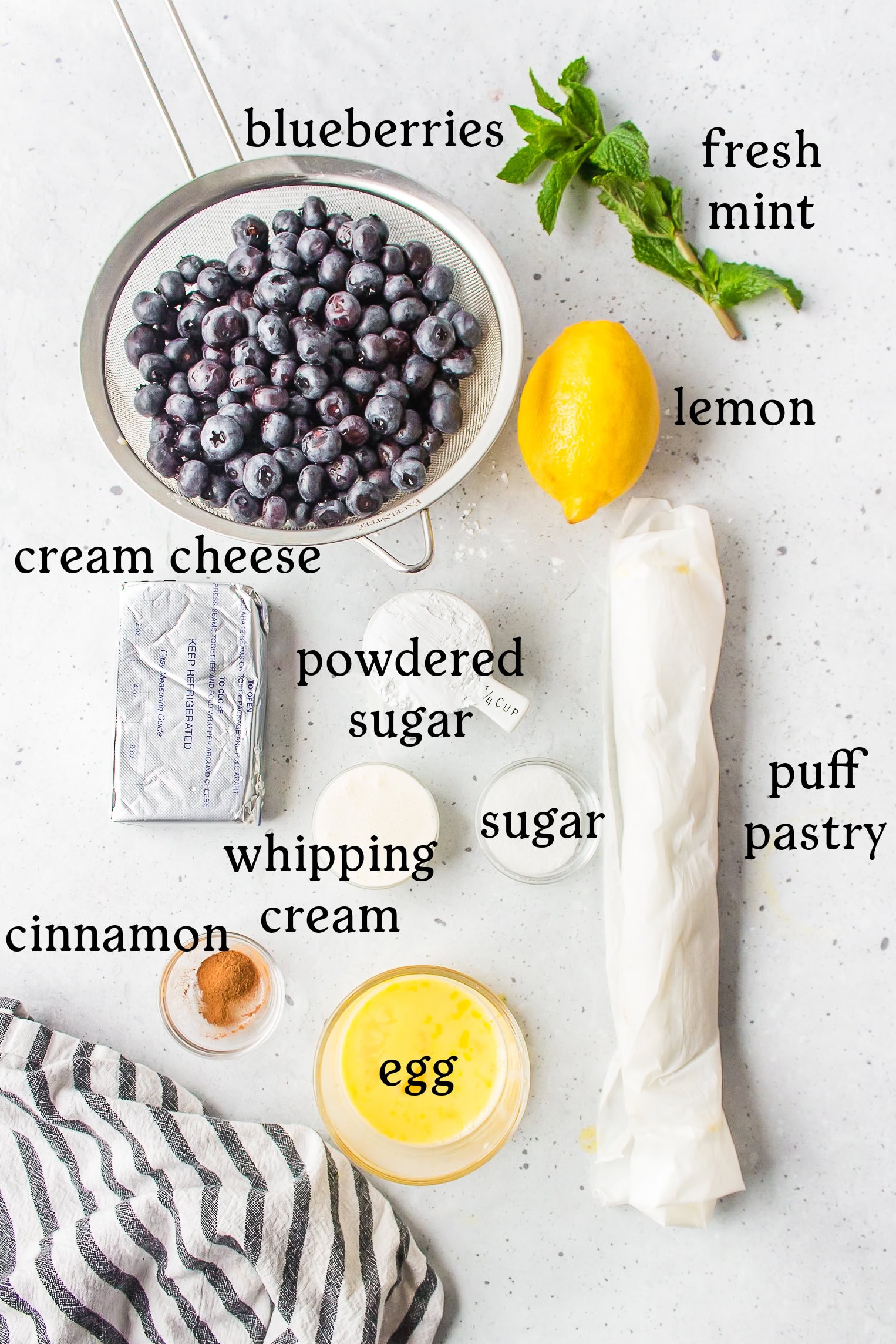 ingredients needed for making blueberry dessert bruschetta