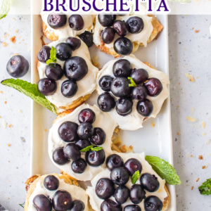 pinterest image for blueberry dessert bruschetta