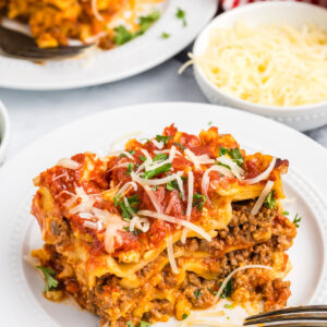 slice of slow cooker lasagna on plate