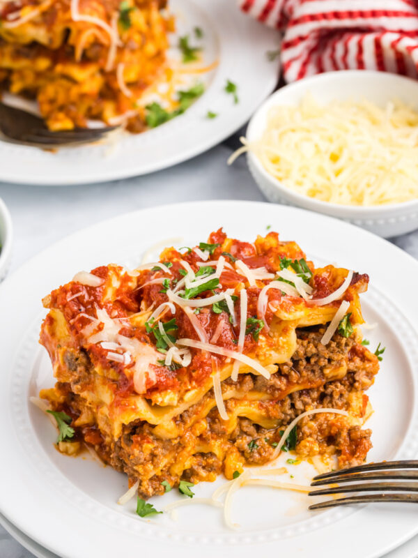 slice of slow cooker lasagna on plate