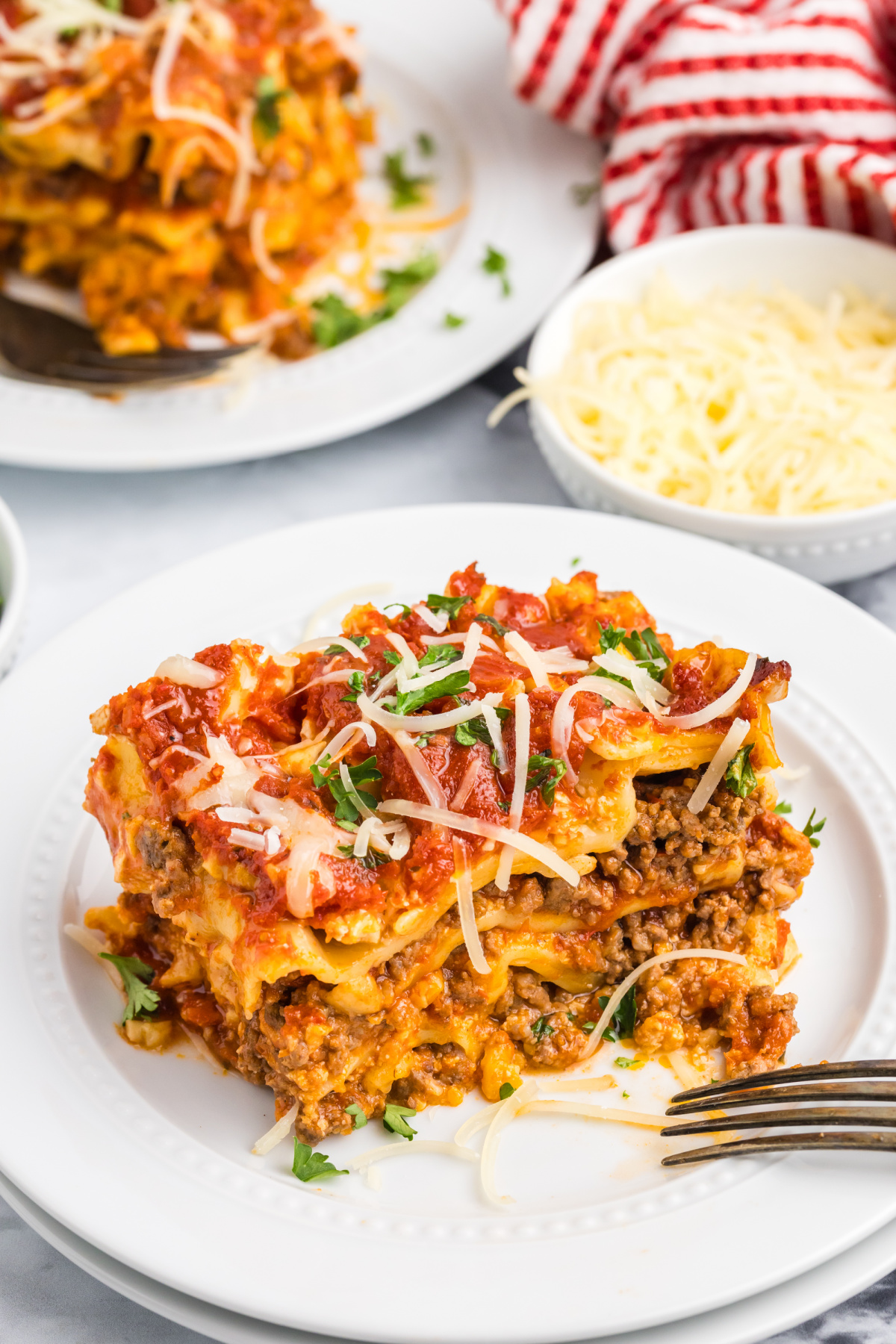 slice of slow cooker lasagna on plate