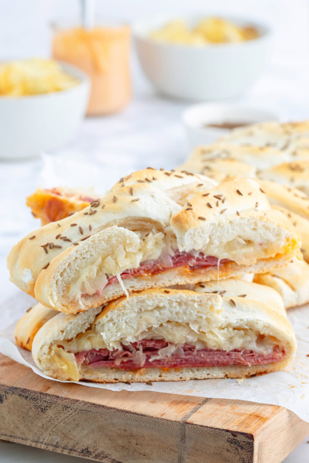 slices of reuben bread stacked