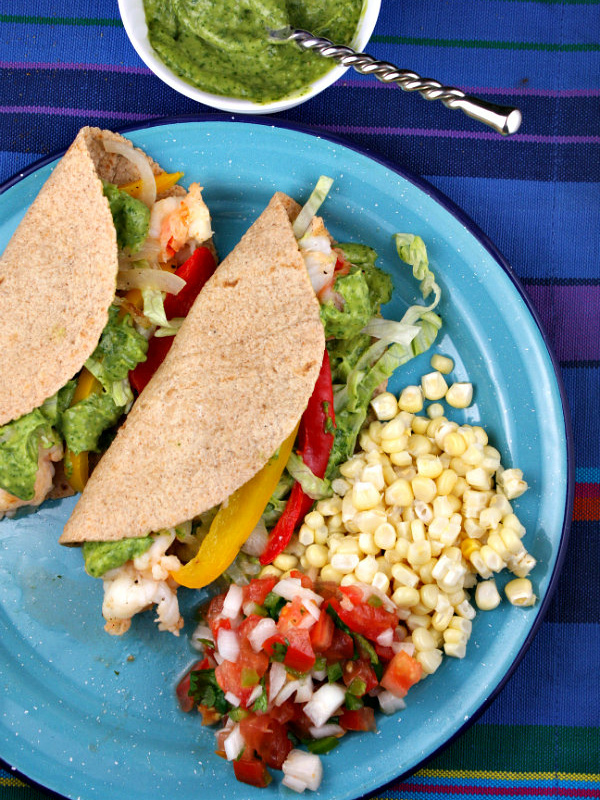 Shrimp Tacos with Avocado Chimichurri Sauce