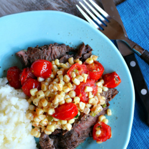 Grilled Skirt Steak with Corn and Cherry Tomato Salad