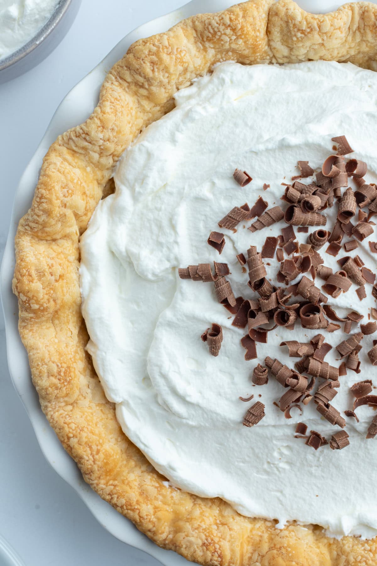 close up chocolate cream pie