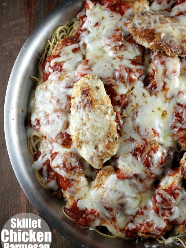 skillet chicken parmesan in a skillet