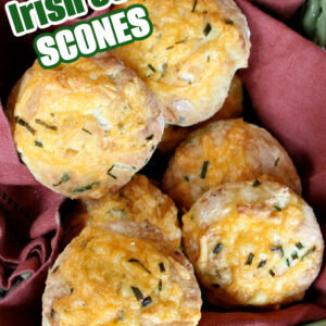 pinterest image for cheesy irish soda bread scones