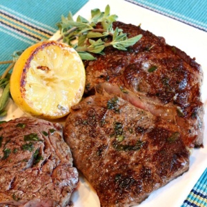 Pan Fried Lemon Garlic Rib Eye Steaks