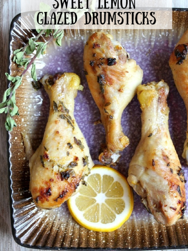 pinterest image for sweet lemon glazed drumsticks