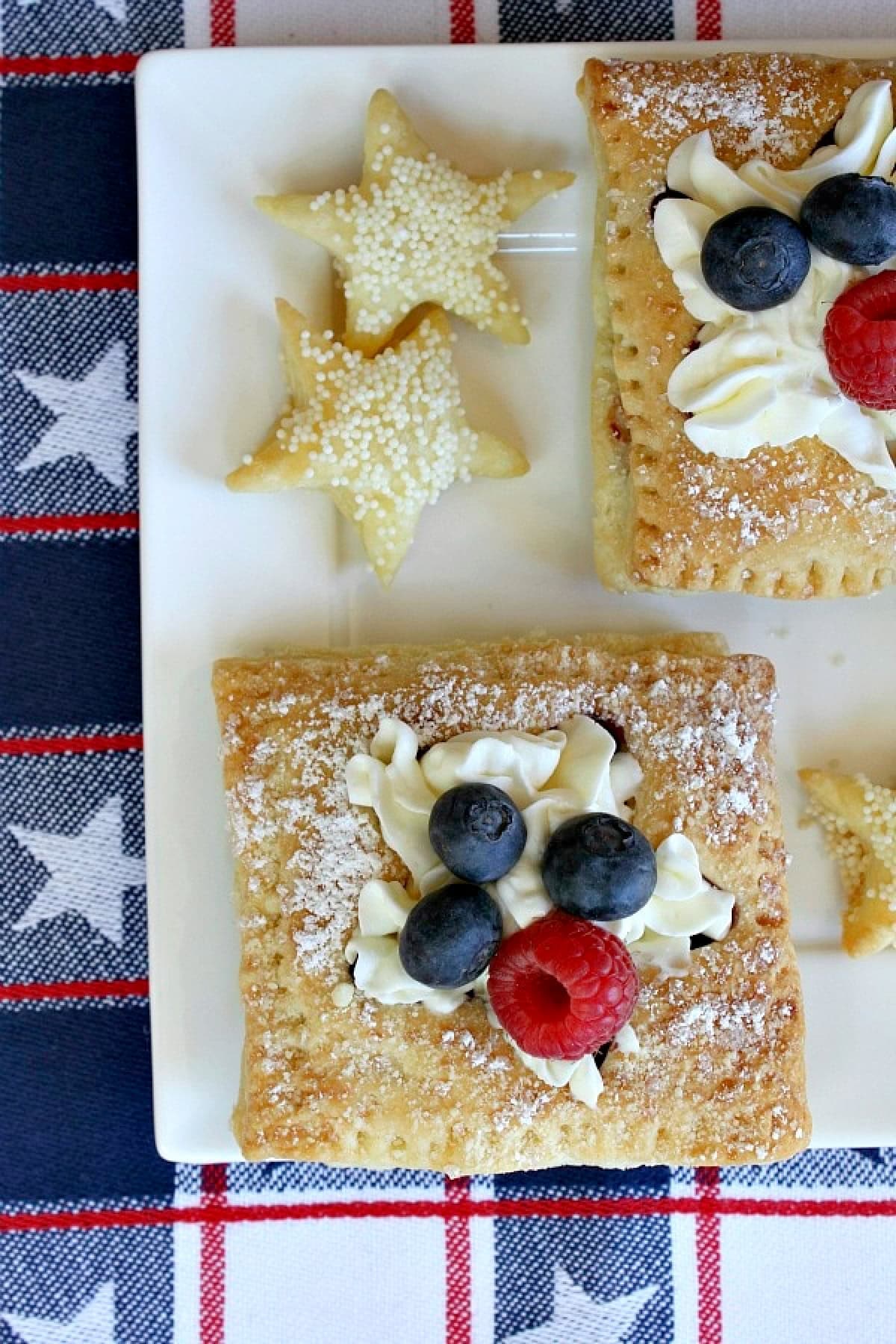 overhead shot of red white and blue pastries