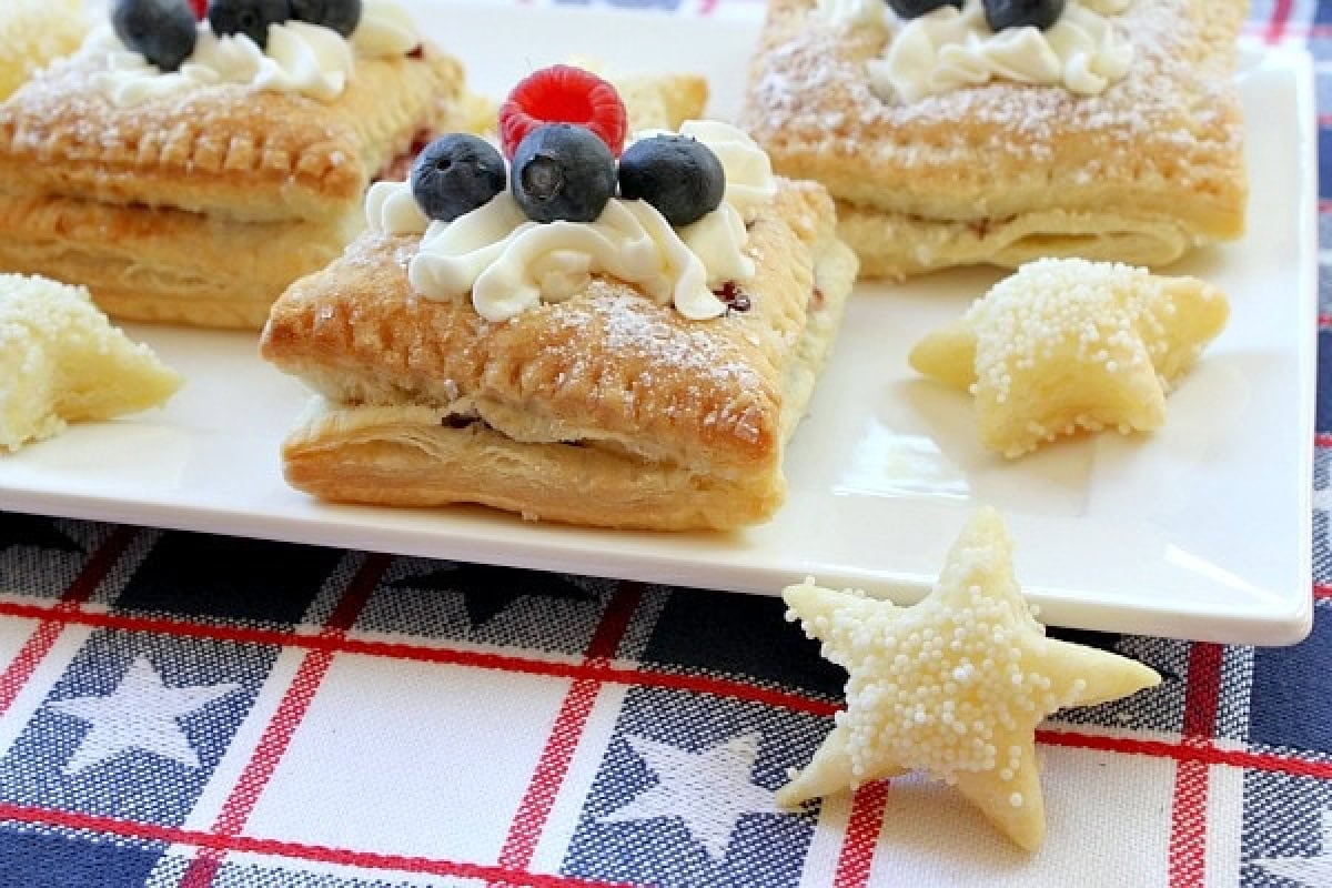 red white and blue pastries on plate