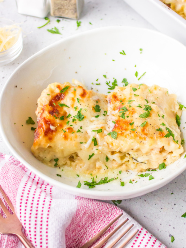 roasted vegetable lasagna roll ups in a bowl