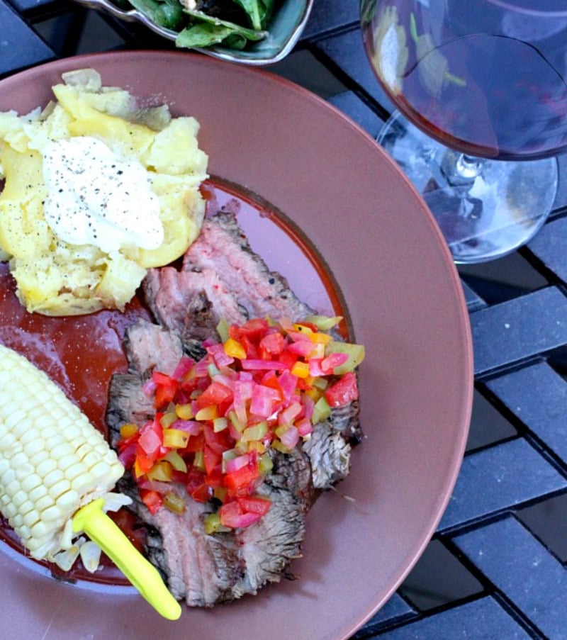 serving of flank steak on plate