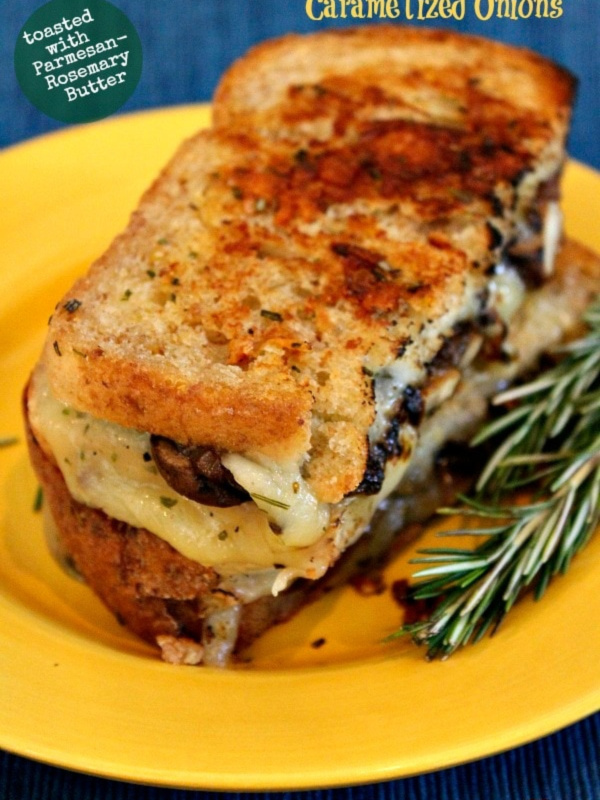 Mushroom Grilled Cheese on a yellow plate