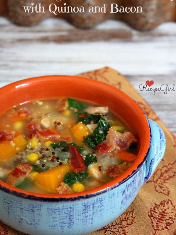 vegetable and chicken soup in a bowl