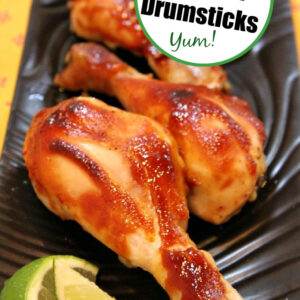 Pinterest image for hoisin chicken drumsticks