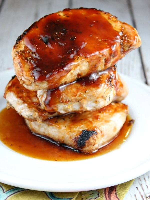 stack of barbecued pork chops on a plate