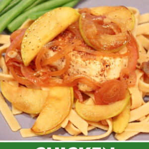 pinterest image for chicken with apples and cider