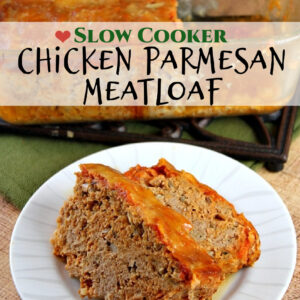 serving of chicken parmesan meatloaf on plate pinterest pin