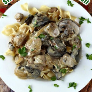 pinterest image for slow cooker lamb stroganoff