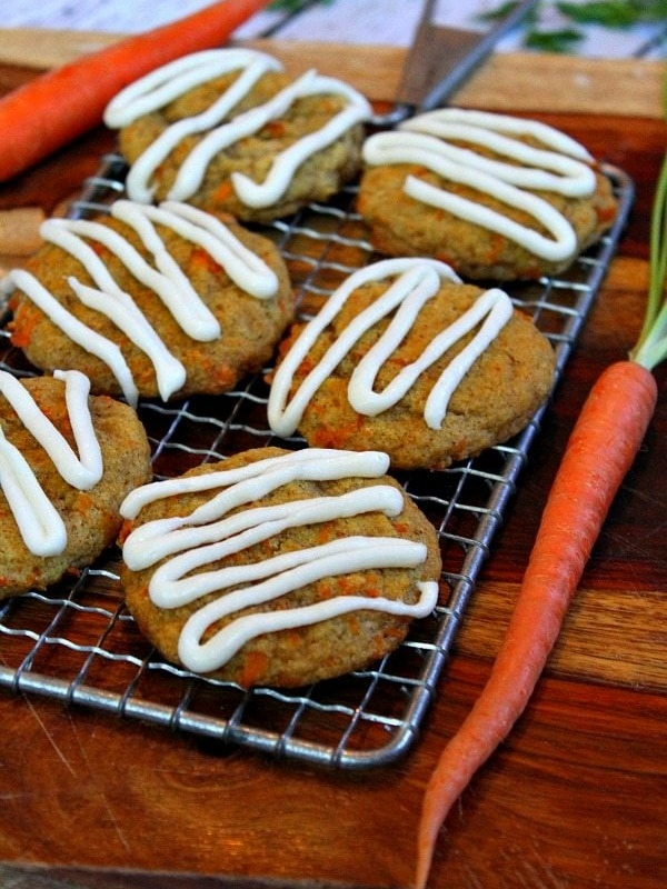 carrot cake cookies on rack