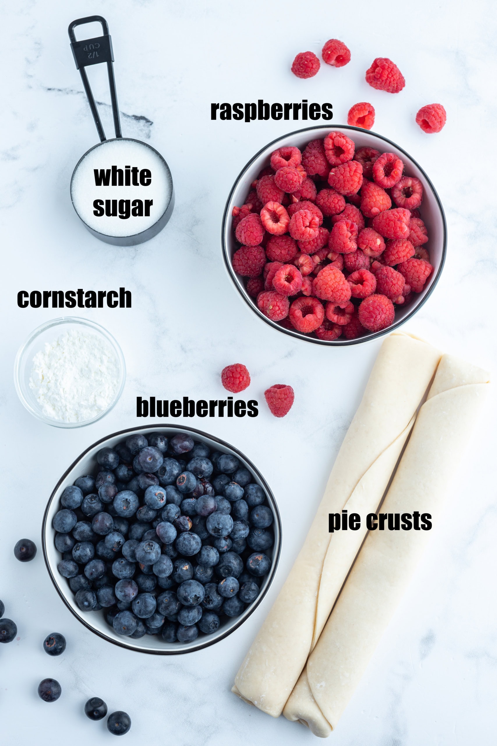 ingredients needed for making raspberry blueberry pie