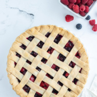 raspberry blueberry pie with lattice on top
