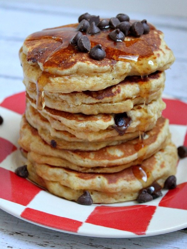 stack of peanut butter pancakes on a plate