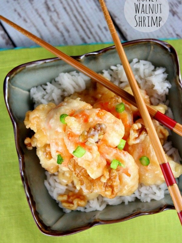 Honey Walnut Shrimp with chopsticks