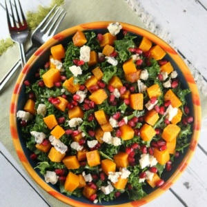 bowl of kale salad with butternut squash