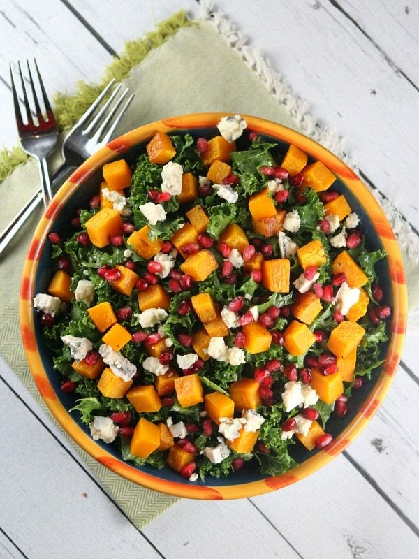 bowl of kale salad with butternut squash