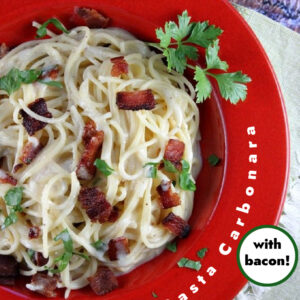 pinterest image for skillet pasta carbonara