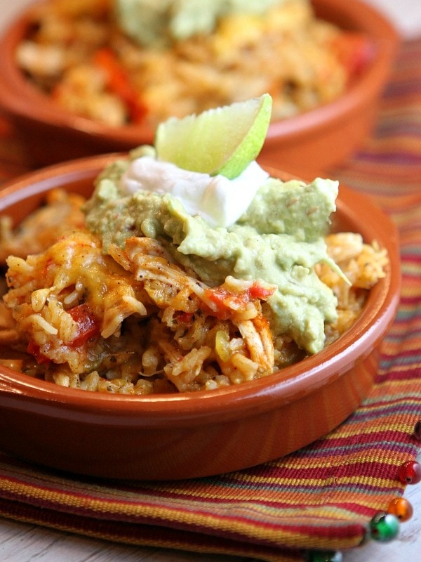 tex mex chicken and rice casserole serving in bowl