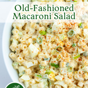 pinterest image for old fashioned macaroni salad