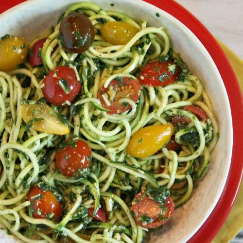 Pesto Spaghetti Zoodles with Heirloom Tomatoes - Recipe Girl