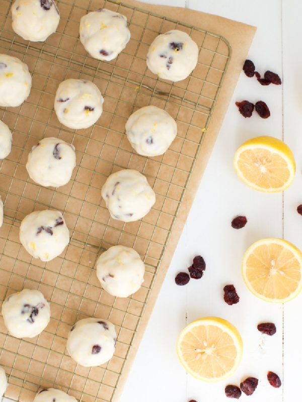 cranberry butter cookies on a cooling rack