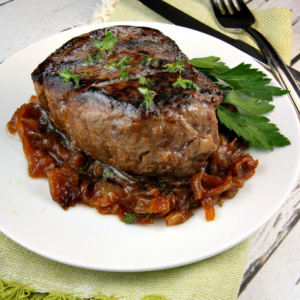 Filet Mignon with Marsala Caramelized Onions