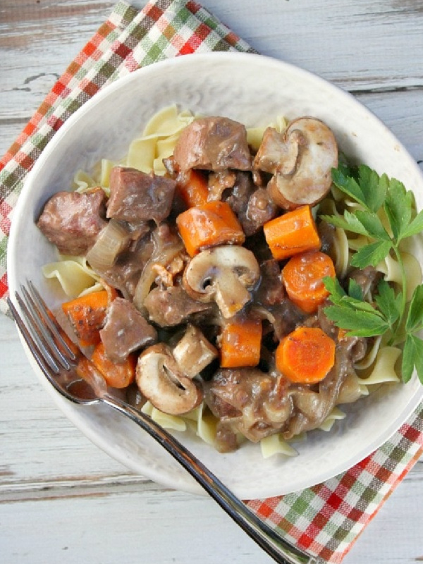 beef burgundy served in a bowl