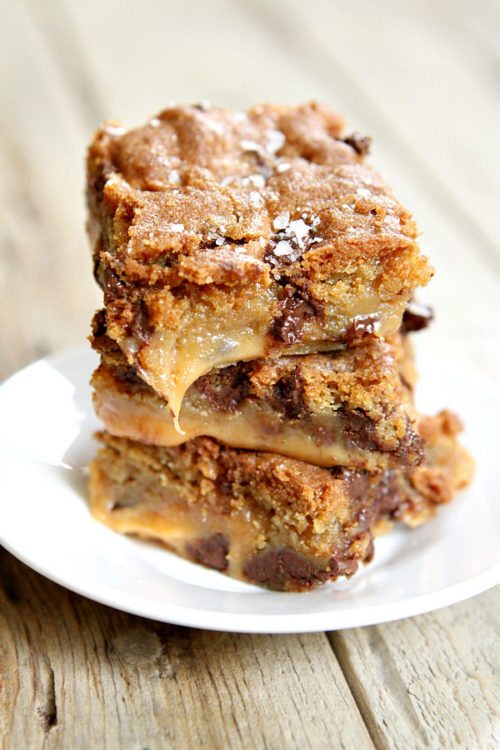 Gooey Salted Caramel Chocolate Chip Cookie Bars - Recipe Girl