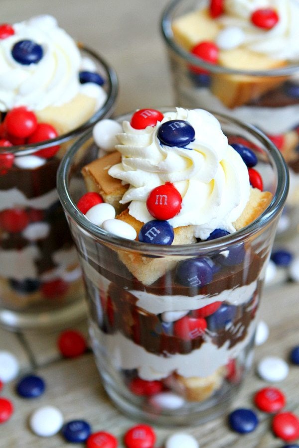 Patriotic Hot Fudge Cheesecake Trifles - Recipe Girl