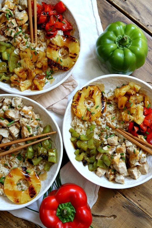 Grilled Chicken and Pineapple Rice Bowls with Teriyaki Glaze - Recipe Girl