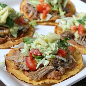 Carnitas Tostadas with Pineapple Guacamole