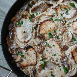 One Pan Pork with Creamy Mushroom Sauce