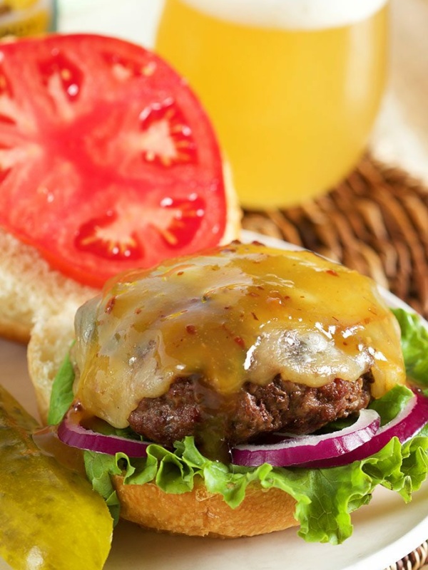 Maple Bourbon Glazed Burger with Bacon Mustard Sauce from RecipeGirl.com