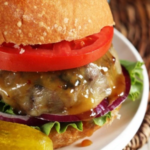 Maple Bourbon Glazed Burger with Bacon Mustard Sauce